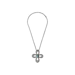 1990's Danecraft Sterling & Turquoise Openwork Design Cross Pendant Necklace